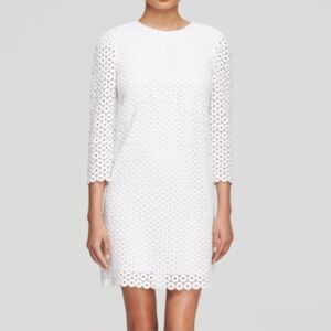 #1695 Kate Spade Guipure Lace Ashby White Sheath Dress 3/4 Sleeve Sz.4